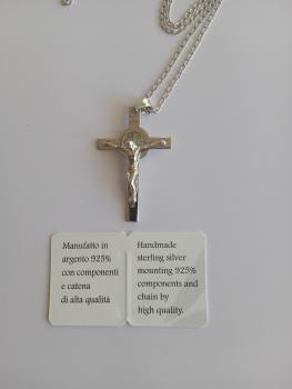Benediktus Kreuz  mit Silberkette 925